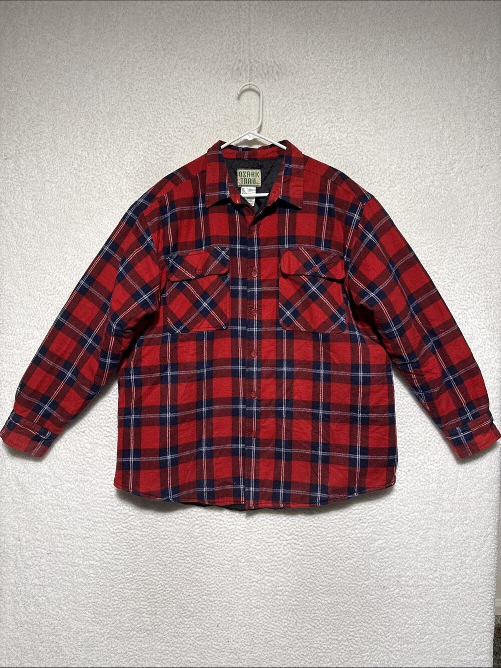 Ozark Trail Men’s Quilt Lined Red/blue Plaid Flannel Shirt Jacket Size 2XL